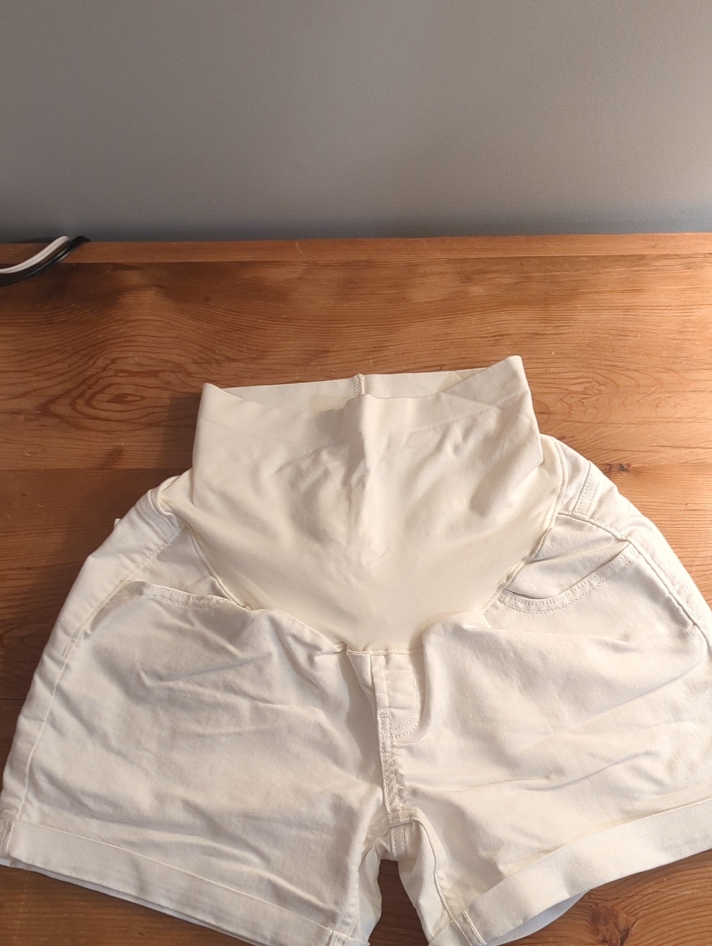 Old Navy Cream Maternity Shorts with Stretch Waistband